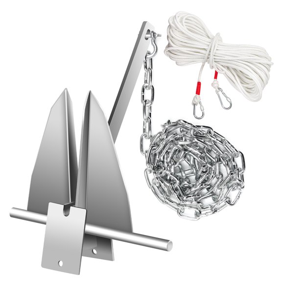 RIGMEC 8.5 Galvanized Fluke Danforth Boat Anchor Kit Includes Anchor Chain, Rope and Shackles,Hot-Dipped Galvanized Fluke Anchor, Fit for Boats Pontoon,Deck,Sailboat and Fishing