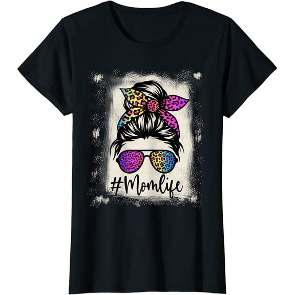 Womens Mom life Bleached Rainbow Leopard Shirt Mama Mother T-Shirt