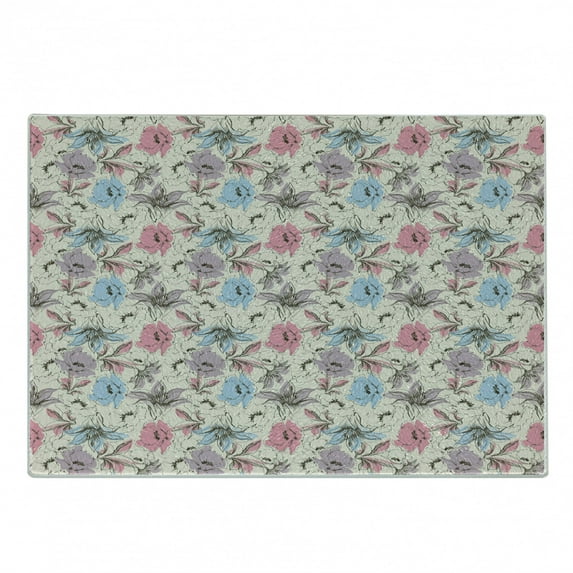 Floral Cutting Board, Hand Drawn Lily and Poppies Sketch Effect Chastity and Virtue Garden Plants, Decorative Tempered Glass Cutting and Serving Board, Small Size, Multicolor, by Ambesonne