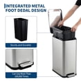 thumbnail image 5 of GAOMON Slim 13 Gallon Stainless Steel Trash Can, Step-On Rectangular Garbage Bin with Removable Inner Bucket & Soft-Close Lid, for Kitchen - Silver, 5 of 7