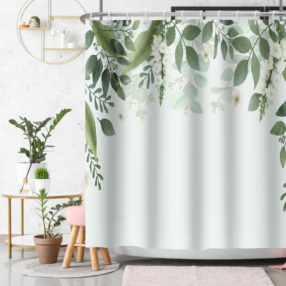 Sage Green Eucalyptus Shower Curtain Spring Leaf Botanical Plant Shower Curtains for Bathroom Waterproof Bath Curtain Decor 72 x 72 Inch