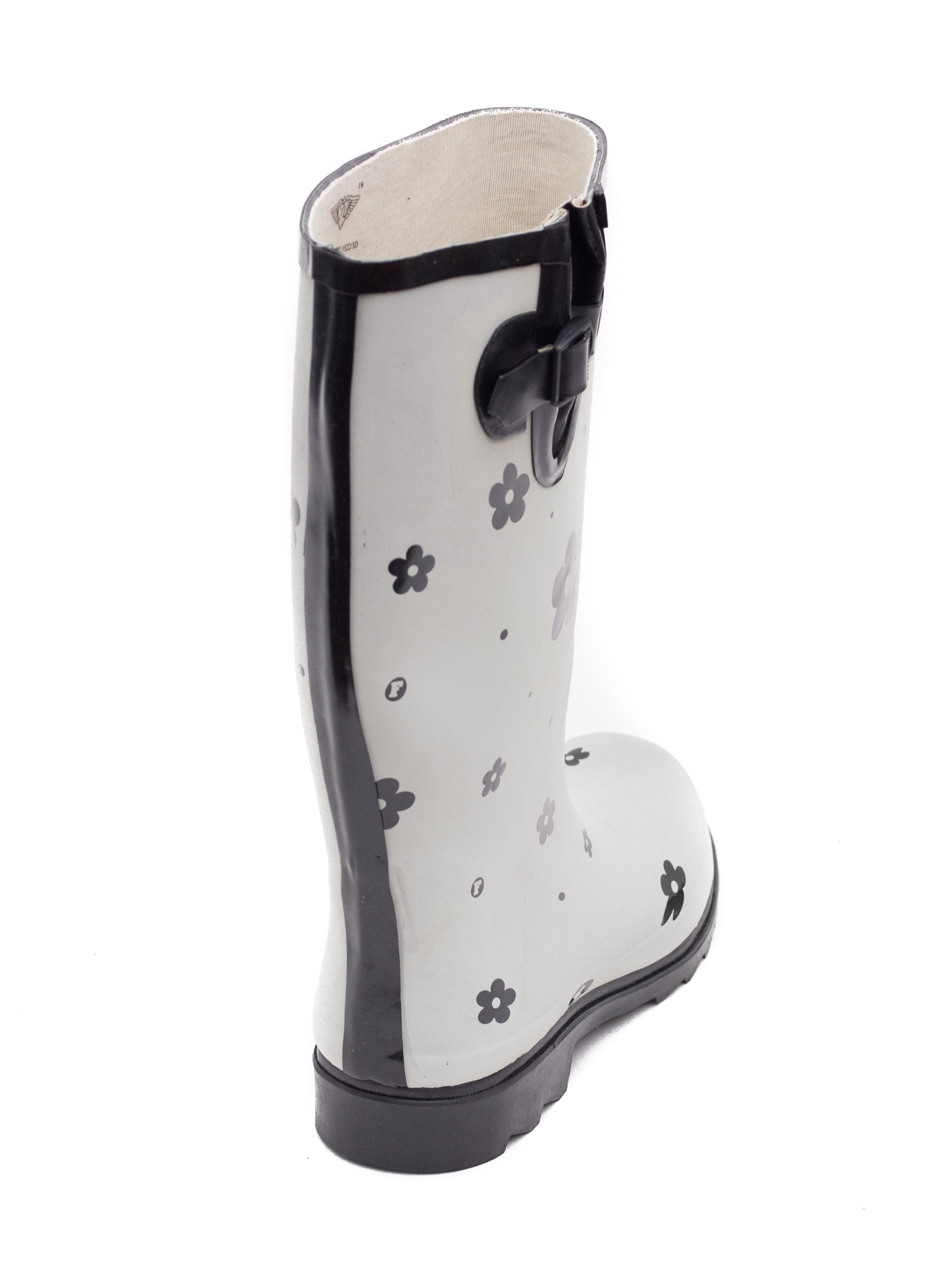 Women Rubber Rain Boots with Cotton Lining, White Flower Matte Design - image 2 of 2