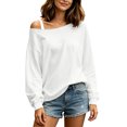 thumbnail image 4 of HappyYEE Women’s off Shoulder Sweatshirt - Fall Oversized Athletic Pullover Tops - Long Sleeve Versatile Tops Loungewear 3XL, 4 of 8