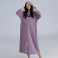 thumbnail image 2 of Defitshape Women's Long Hooded Robe Zipper Front Soft Lightweight Long Sleeve Zip Up Bathrobe Comfy Spring Fall Sleeping Lounge Calf Length Maternity Housecoat Purple X-Large, 2 of 4