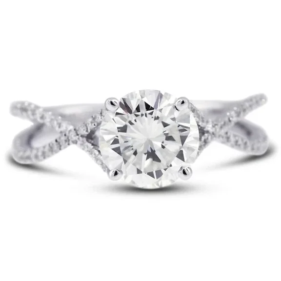Twisted Infinity Engagement Ring, 14K White Gold Plated, Round Brilliant Diamond Wedding Ring, 1.4 Ct Simulated Diamond, Promise Diampnd Anniversary Ring For Her