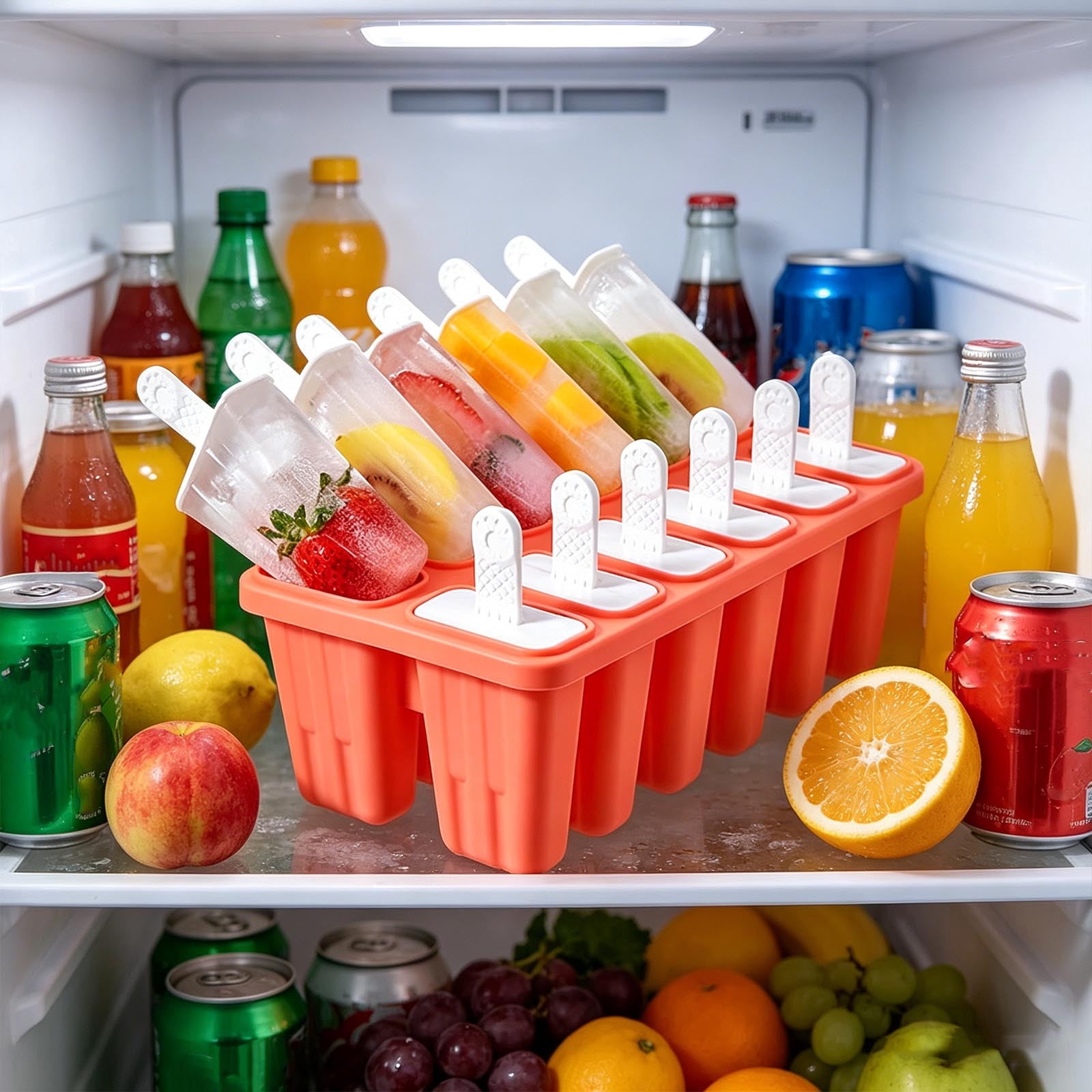 12 Cavity Silicone Popsicle Molds Set with Reusable Sticks Easy Release Food Grade Ice Cream Bar Maker for Homemade Frozen Treats Juice Fruit Dessert Freezer Summer Kitchen Homemade Dessert Mold Set