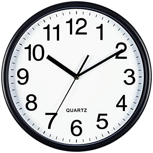 Bernhard Products Black Wall clock, Large 13-Inch Silent Non Ticking Quartz Battery Operated Round Easy to Read classroomHomeSchoolOffice clock