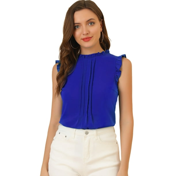Blusas Elegante Sin Mangas Vintage 1950 Allegra K Oficina Negocios Mujer Azul Real XL