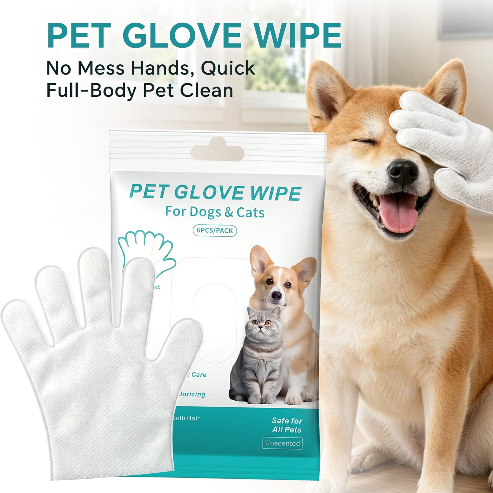 Pet Teeth Cleaning Finger Wipes, Eye Wipes, Paw Cleaner Foam, Ear Drops, Deodorizing Spray, Pet Glove Wipes Kit for Dogs & Cats