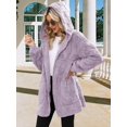 thumbnail image 6 of Womens Fleece Zip Up Jacket with Pockets Oversized Long Hoodie Fuzzy Long Sleeves Jackets Warm Teddy Coat Light Purple L, 6 of 9
