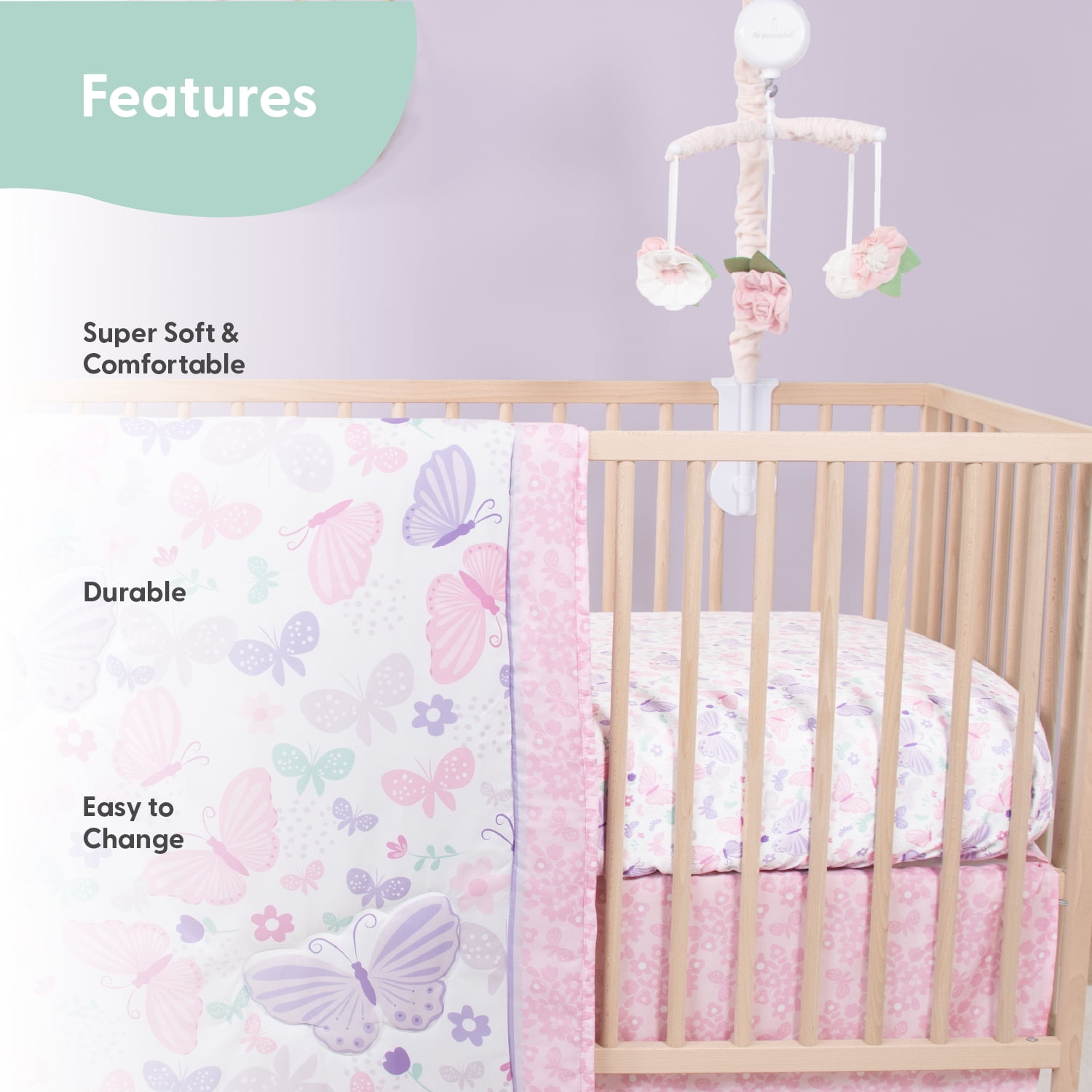 The Peanutshell Crib Bedding, Boho Celestial Baby Crib Bedding Set & Stuffie Plush Toy, 4-Piece Set