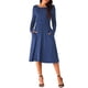 thumbnail image 1 of Vestido midi de manga larga con cuello redondo y cintura alta para mujer con bolsillos azul profundo L, 1 of 1