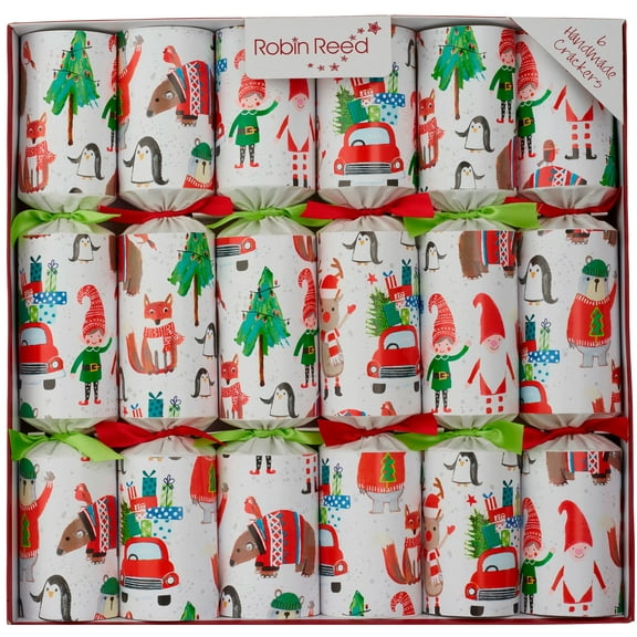 Robin Reed handmade Racing Elf Christmas Crackers 6 x 13 inch - contains wind up racing Elf game
