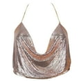 thumbnail image 2 of Women Metal Sequin Sparkle Glitter Tank Deep V Neck Spaghetti Strap Backless Chain Halter Crop Tops Party Blouse, 2 of 2
