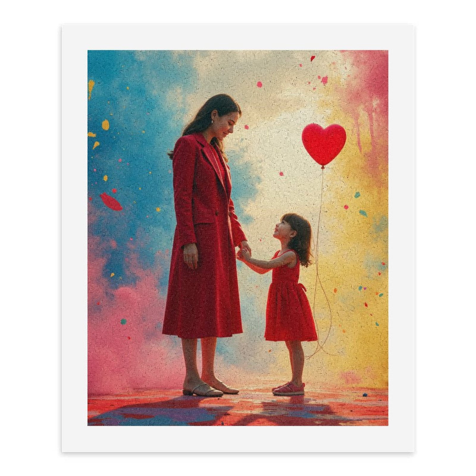Paint By Numbers Kit for Adults Beginner - Mother Daughter Red Balloon Moment DIY Canvas Painting Kits for Adults, Frameless Paint By Number for Adults for Home Wall Decor 16x20 Inch