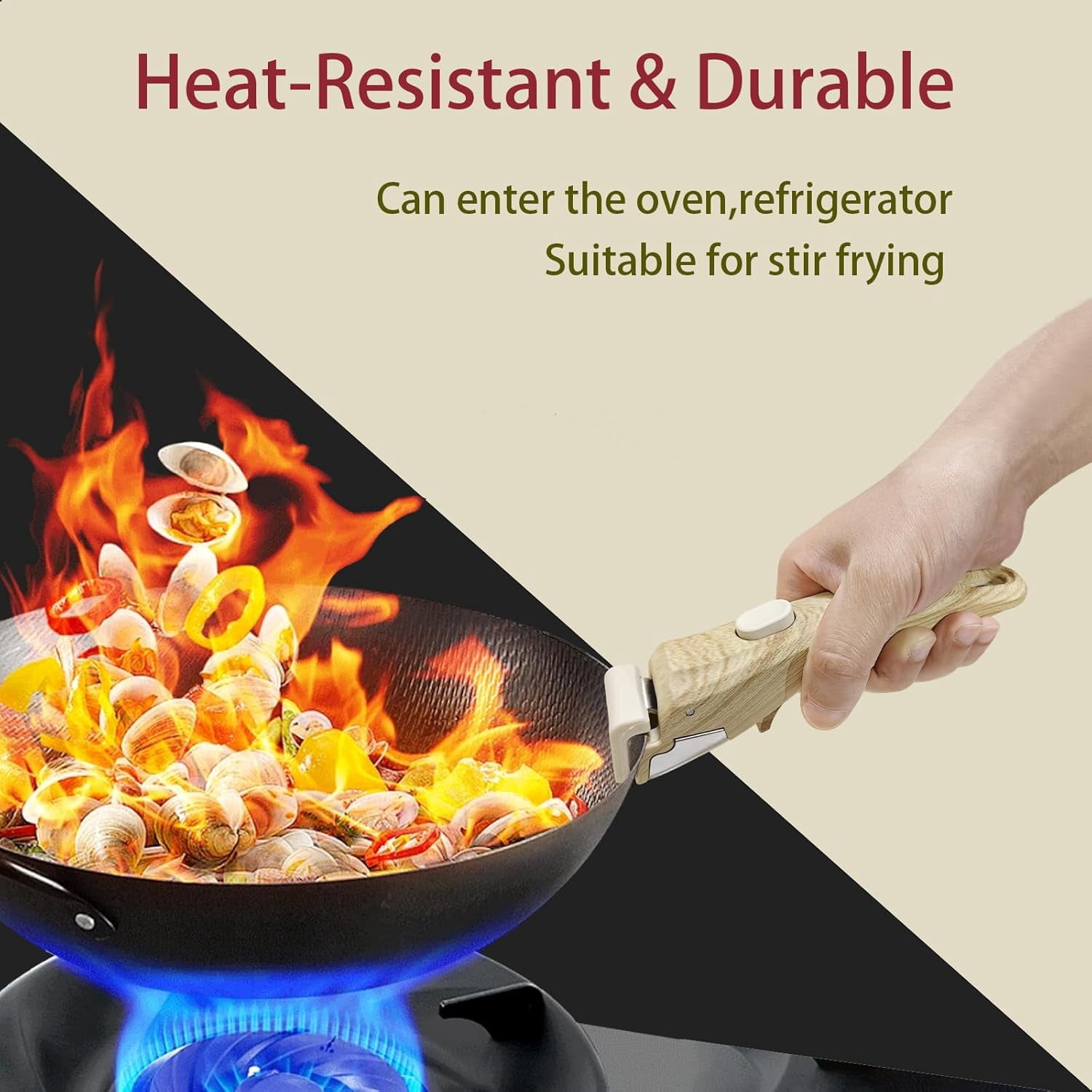 Removable Handle Wood-Like, Detachable Pot Handles with 2 PCS Silicone Oven Mitts Heat Resistant, Universal Pan Handle, Replacement Handles for Pots and Pans, Fits All Cookware