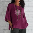 thumbnail image 2 of Gibobby Tirantes Para&nbsp;Camisa Verano mujer 3 de 4 manga cuello redondo estampado floral suelta Top camisetas Casual lino túnica camiseta blusa（Morado， M), 2 of 4
