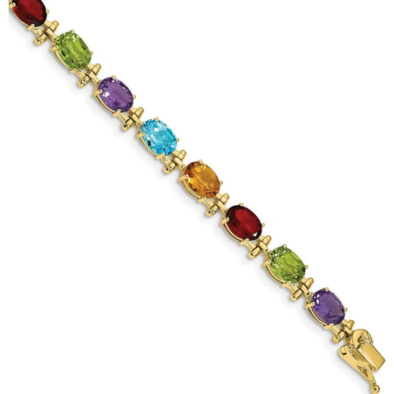 14K Yellow Gold Rainbow Gemstone Bracelet (7 X 5) Made In Mexico bm4501-rb-y