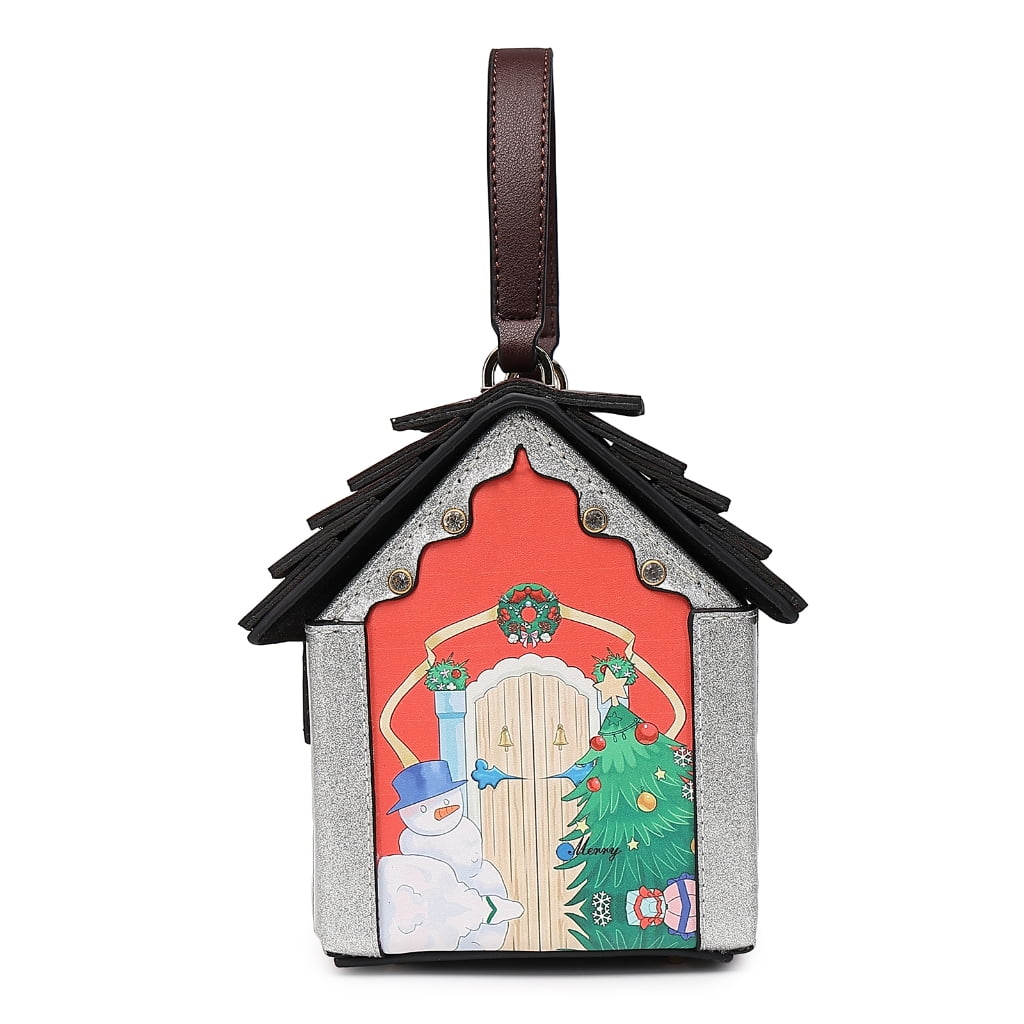 Osdhezcn Unique Christmas House Shaped Purse for Women PU Crossbody Bag Shoulder Bags with Adjustable Strap Fun Handbag