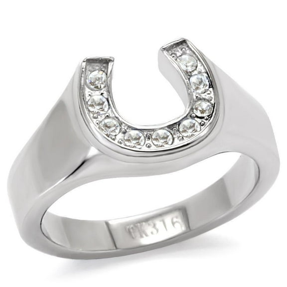 Womens Silver Rings High polished (no plating) 316L Stainless Steel Ring with Top Grade Crystal in Clear TK10616