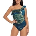thumbnail image 2 of Picia Artistic Turtle Earth Pattern Women's One Piece Swimsuits,One Shoulder Swimwear Asymmetric ,Ruffle Monokinis Bathing Suits,High Waisted Flattering Bathing Suits-Large, 2 of 8