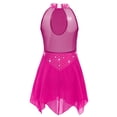 thumbnail image 2 of Hansber Kids Girls Sleeveless Glittery Mesh Irregular Hem Figure Ice Skating Dress Ballet Lyrical Dance Wear Hot Pink 10, 2 of 6