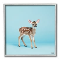Stupell Industries Deer Fawn on Blue Animals & Insects Painting Gray Framed Art Print Wall Art, 24 x 24