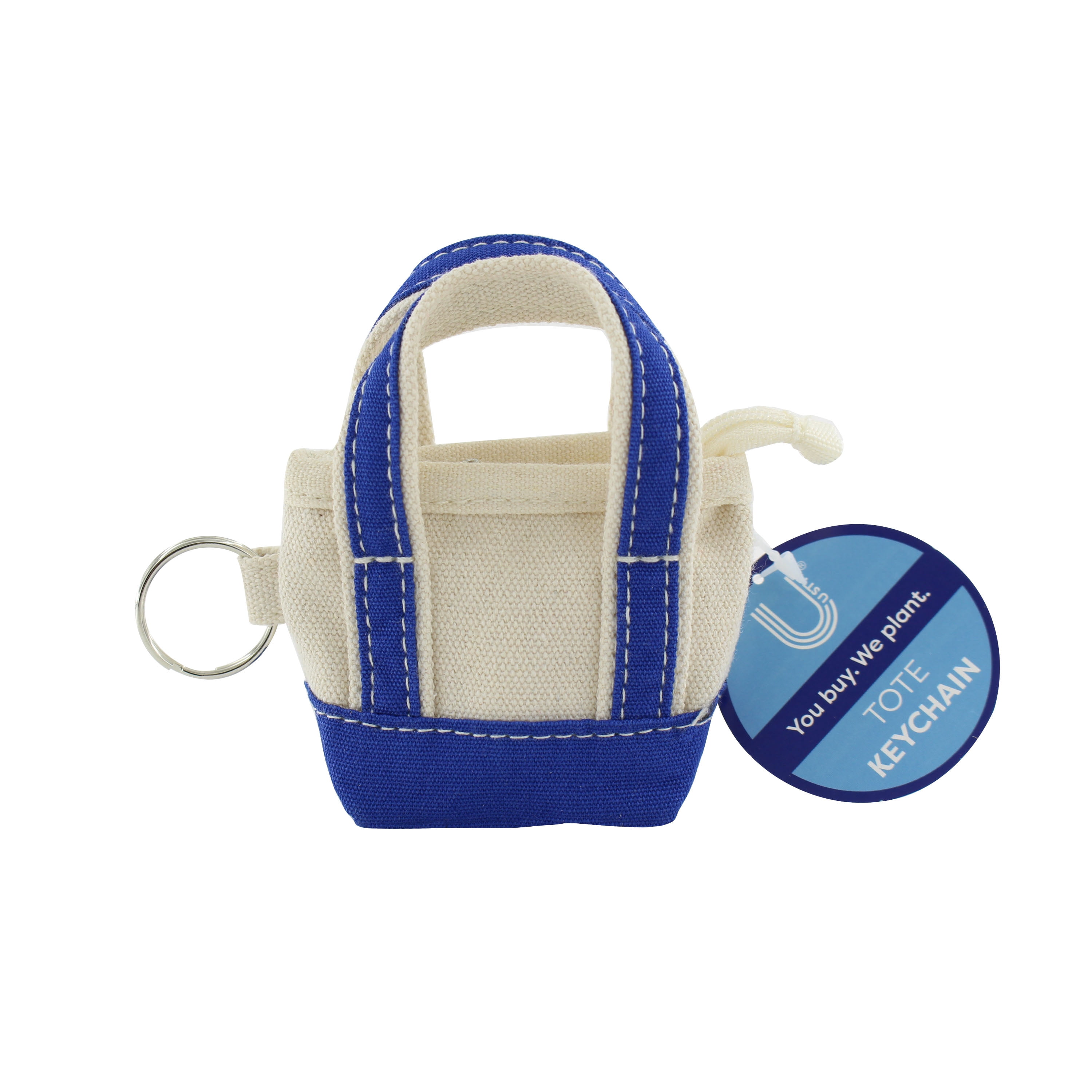U Style Mini Canvas Tote Keychain, Navy Blue