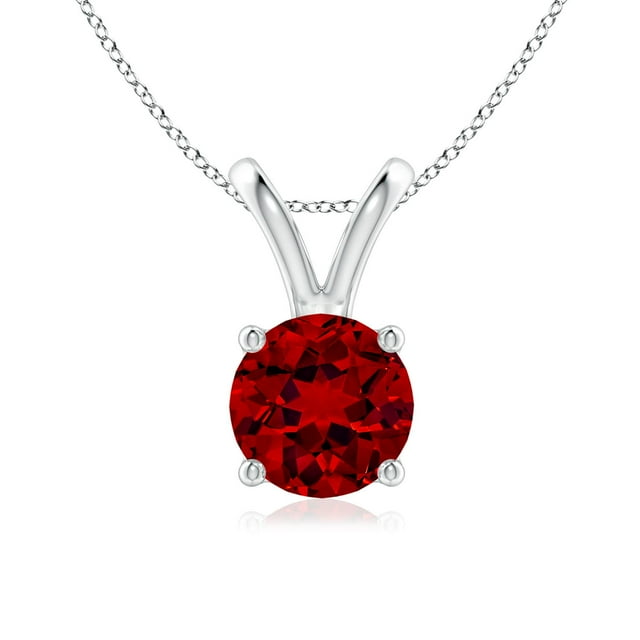 Angara Collier en Rubis de Laboratoire - Pendentif Solitaire en Rubis Rond en V en Platine pour Femmes