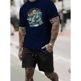thumbnail image 3 of Conjunto de camiseta y pantalones cortos de manga corta con estampado 3D de oración y huella de mano para hombre, estilo informal de verano para exteriores, 3 of 5