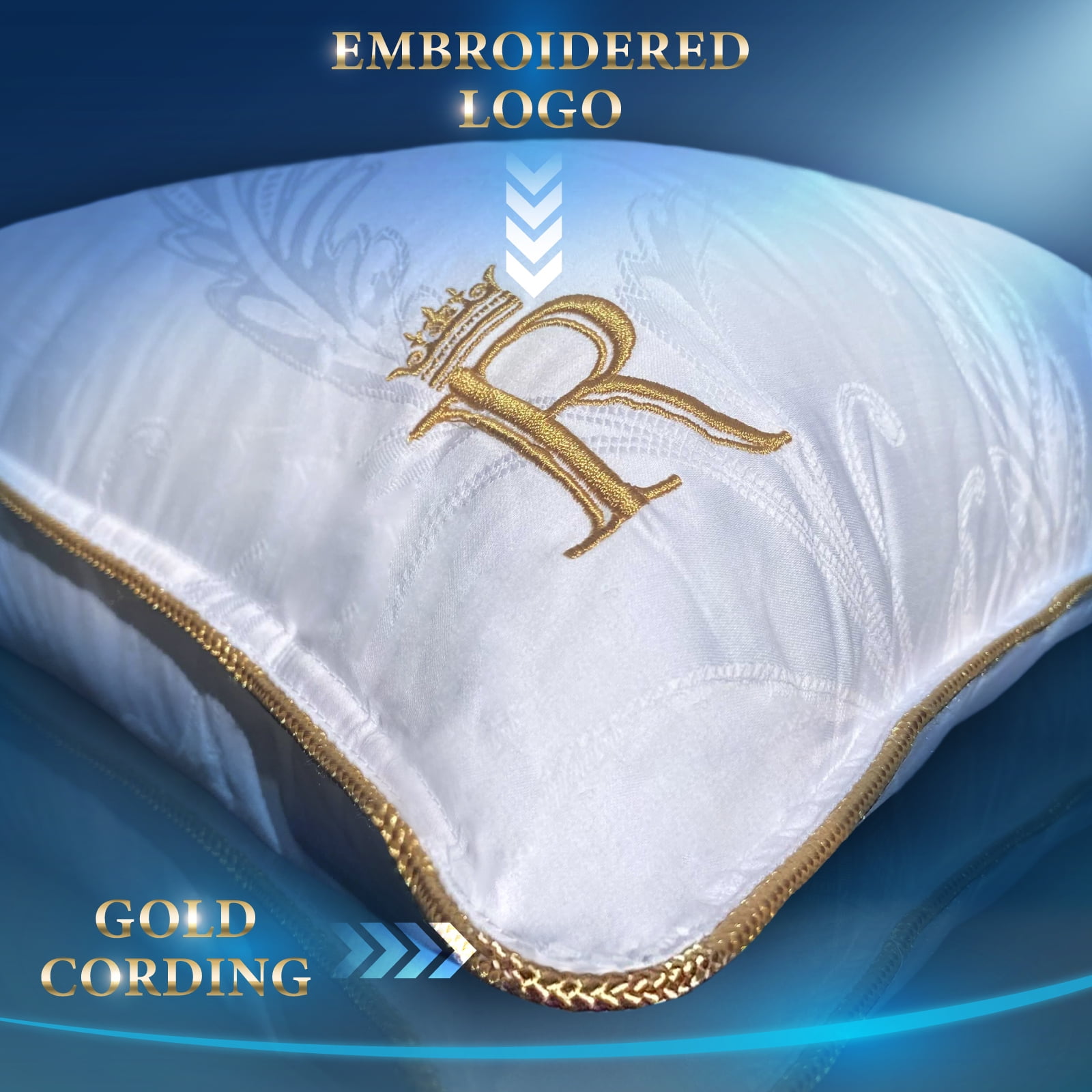 Royal Therapy King Size Pillow – Adjustable Down Alternative Bed Pillow, Hypoallergenic Gel Microfiber Fill, Washable Jacquard Cotton – Soft Yet Firm Pillow for All Sleepers