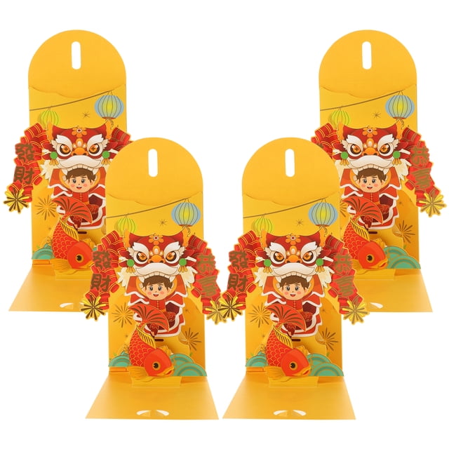 Miangastore 4 Pcs Enveloppes Rouges et Dorées Nouvel An Lunaire Dragon avec Design 3D