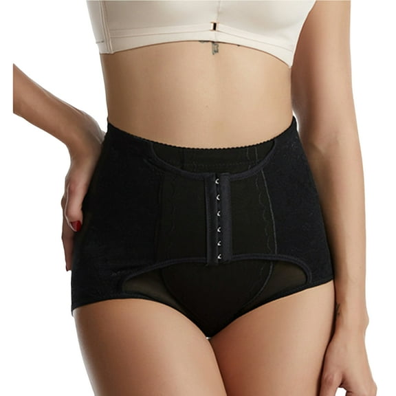Defitshape Women's Thong Shapewear Shorts High Waist Tummy Control Girdle Waist Trainer Corset Butt Lifter Panties Body Shaper Underwear Black Medium