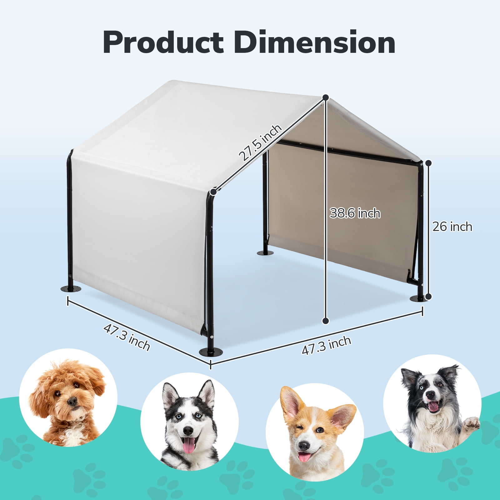 Xilee Dog Shade Shelter Outside 4'x4'x3' Tent for Large Medium Dogs, Outdoor Sun Rain Canopy Pet House, Waterproof Pet Canopy Shelter for Small Animals with Ground Nails,Gray