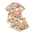 thumbnail image 4 of Summer Sales Womens Pajama Sets Satin Fall Pumpkin Print Short Sleeve Button Loungewear Halloween Pajama Sets for Women 2 Piece, 4 of 4