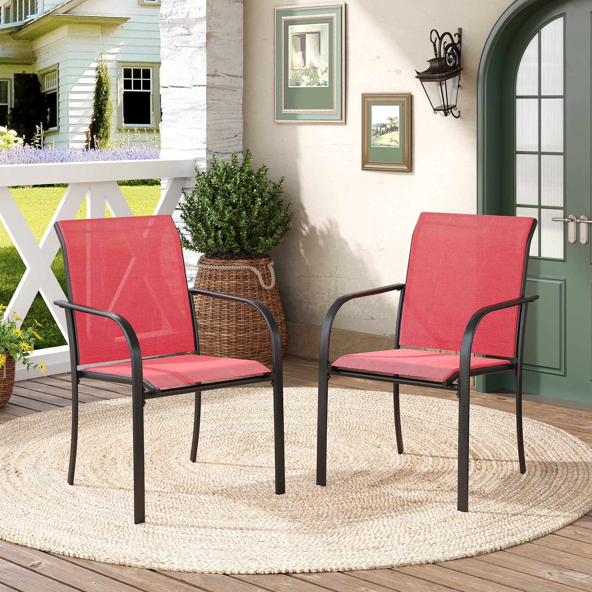 Vicllax 3-Piece Round Outdoor Patio Dining Furniture Set Table and Chair Metal Frame for Garden