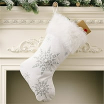 CuiLiyq Christmas Winter Snowflake Stocking, Soft Plush Velvet Snowflake Silver Embroidery Stocking, for Holiday Stairs Fireplace Home Decor, (White, Polyester)