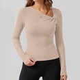 thumbnail image 6 of Hurxie Womens Fall Long Sleeve Asymmetrical Y2K Tops Cozy Ribbed Fabric, Slim Fitted Shirts, Basic Tees, Lightweight Sweater Beige,M, 6 of 8