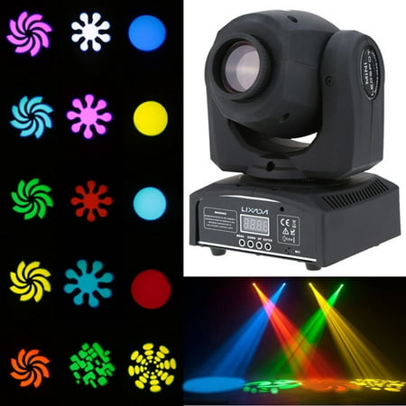 Lixada DMX-512 Mini Moving Head Light 8 Color Changings LED Stage Light with Shapes Automatic Professional 9/11 Channel Party Disco Show 25W AC 100-240V Sound