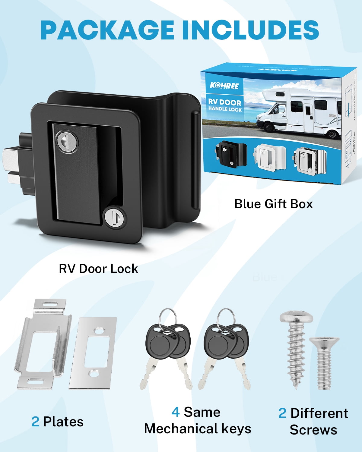 Kohree RV Entry Door Lock with Paddle Deadbolt Zinc Alloy for Travel Camper Trailer, Black