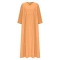 thumbnail image 6 of Abomasnow Women's Plus Size Cotton Linen Dresses Summer Puff 3/4 Sleeve Deep V Neck Flowy Maxi Dress with Pockets, 6 of 9