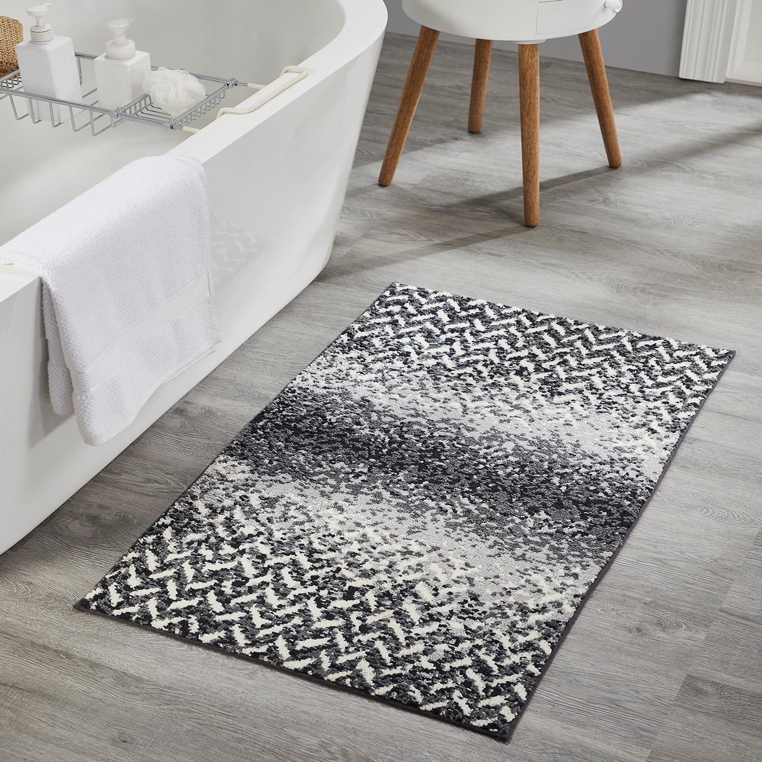 Better Trends Bath Rug Set 2 Piece Bath Mat Non Slip Micro Polyester Bathroom Floor Set, Shower, Tub, Casablanca Collection – (Gray)