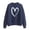Blue, variant on Womens Basic Tops Fall Winter Loose Fit Crew Neck Long Sleeve Dolman Cold Shoulder Ribbed Knit Heart Print Leisure Cotton Sweatshirt (Grey,M)
