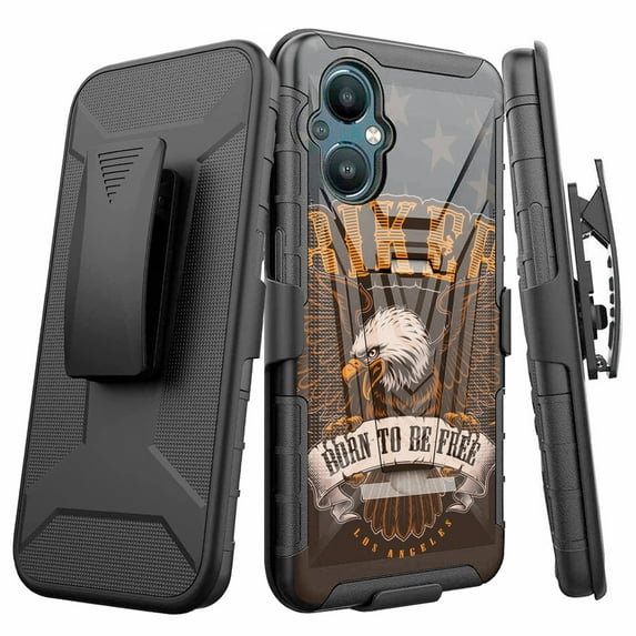 DALUX V Hybrid Kickstand Holster Phone Case Cover Compatible with Nord N20 5G (2022) - Biker Eagle