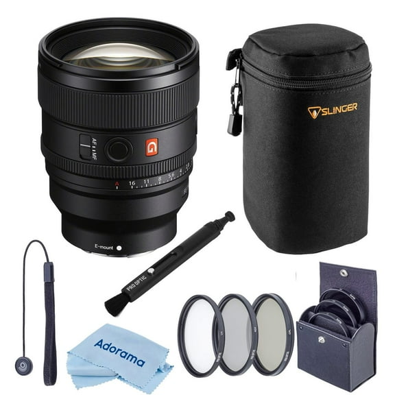 Sony FE 85mm f/1.4 GM II Lens Bundle with 77mm Filter Kit, Slinger Lens Case, Lens Pen Cleaner, Lens Cap Tether
