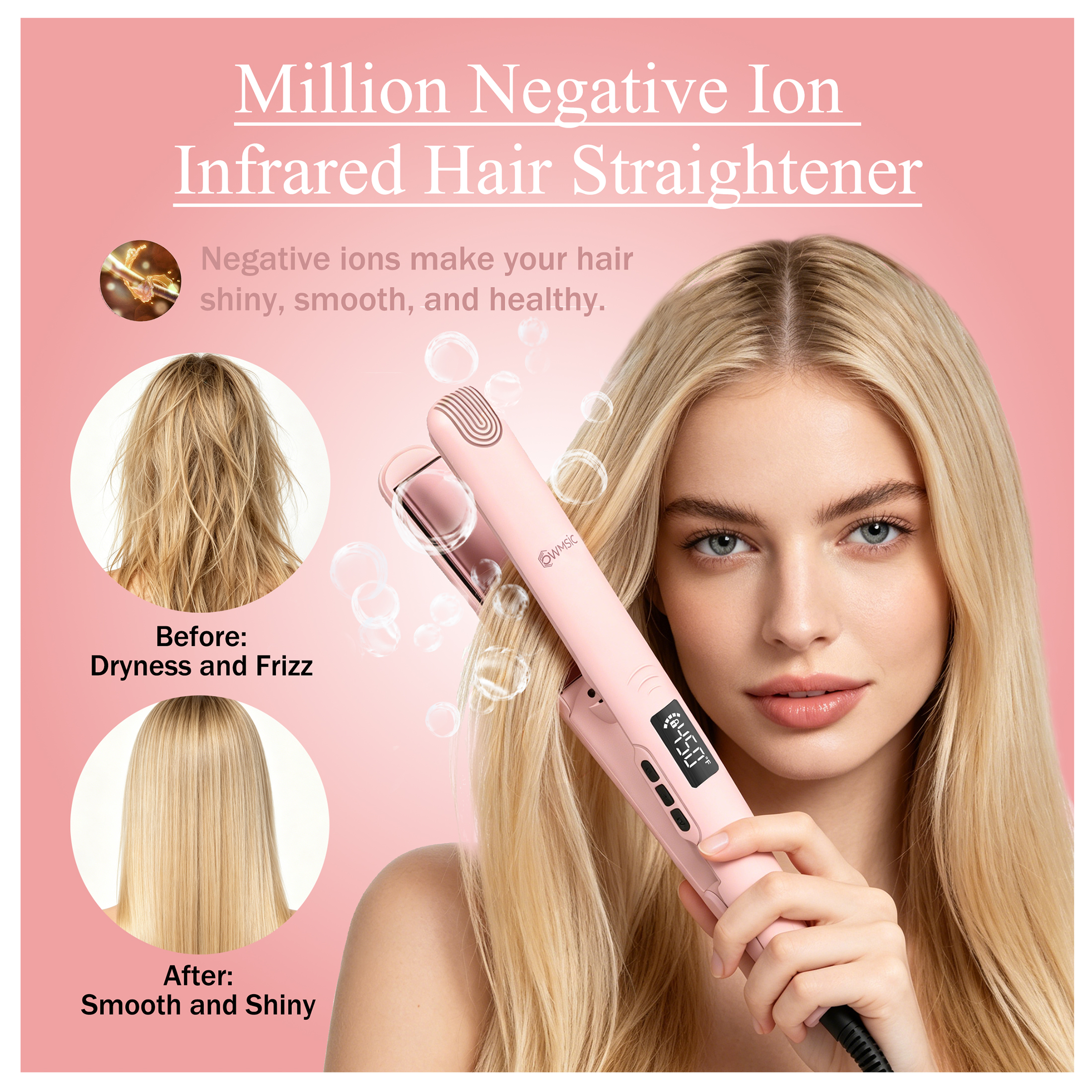 Owmsic 1" Ceramic Hair Straightener & Curler, Pink photo 4