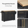 thumbnail image 4 of LEGAHOME 59.3” Kitchen Island with Rubberwood Drop-Leaf Top, Rolling Cart with 3 Drawers, Power Outlet, Trash Can Cabinet, Modern Kitchen Island Cart with Spice and Towel Rack for Dining Room, Black, 4 of 9