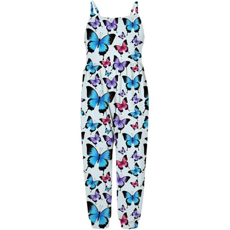

HGWXX7 Kids Clothes Girls Print Floral Kids Sleeveless Jumpsuit Romper Baby Strap Girls Romper&Jumpsuit