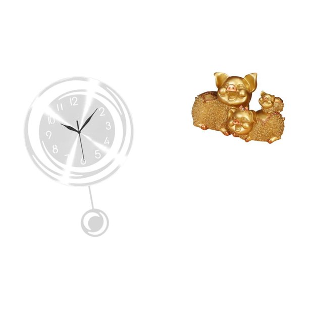 Reloj de pared,Reloj de pared decorativo para baño y dormitorio.,Figura de escritorio,Figura de cerdo de la suerte para decoración de escritorio de oficina y hogar,Colección de estatuas de