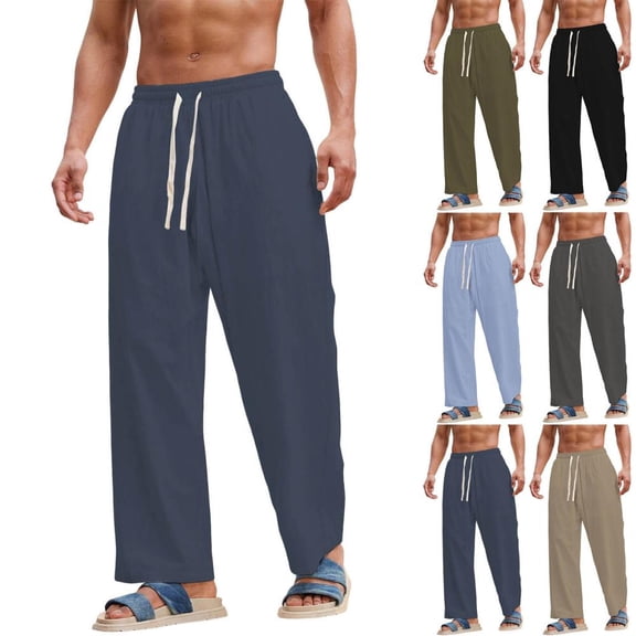 BXSRUTA Men's Wide Leg Pants Casual Loose Fit with Drawstring Elastic Waist Breathable for Daily Lounge Sports